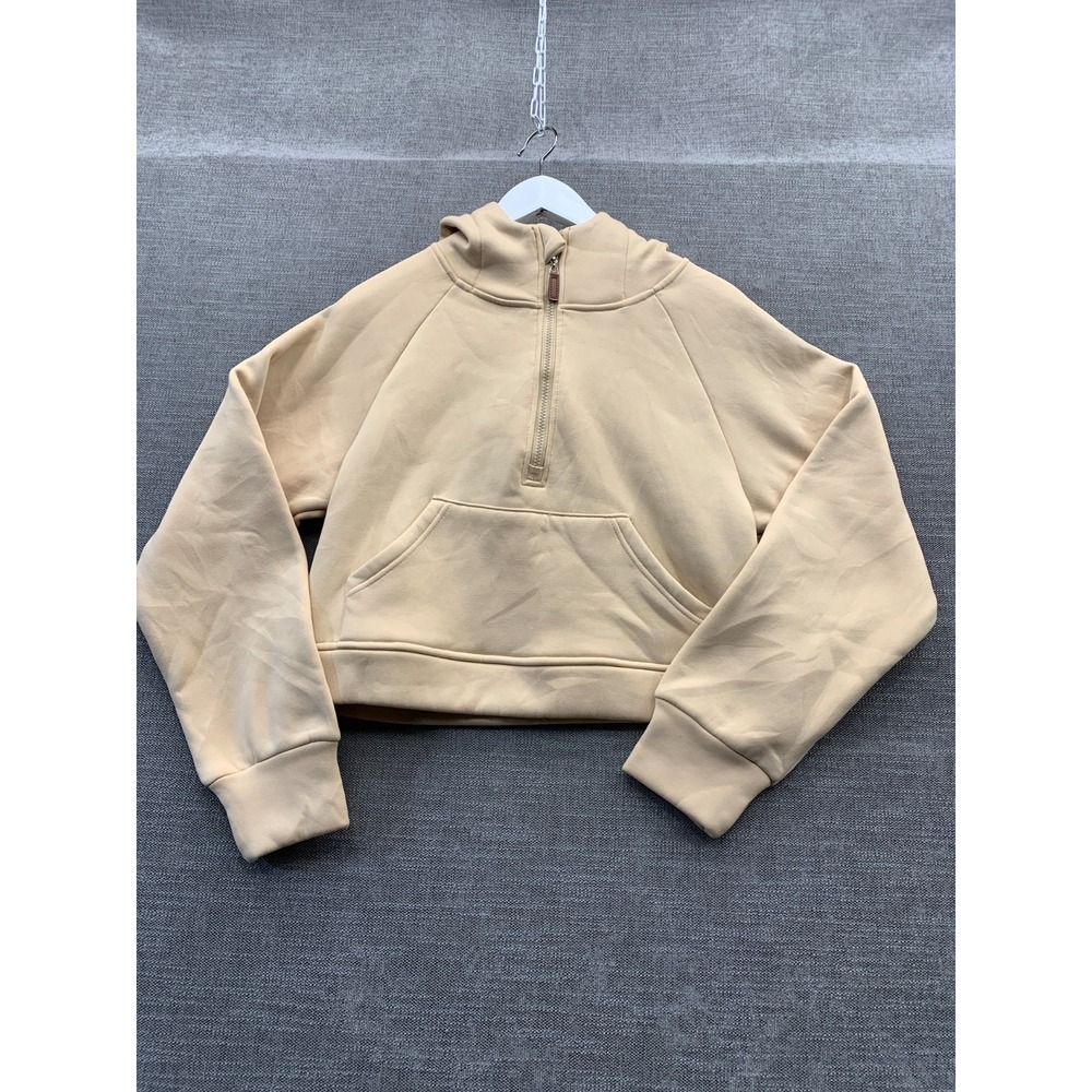 Pogtmm Cropped‎ Hoodie Womens Medium Beige Stretch Fleece Lined Half Zip Winter